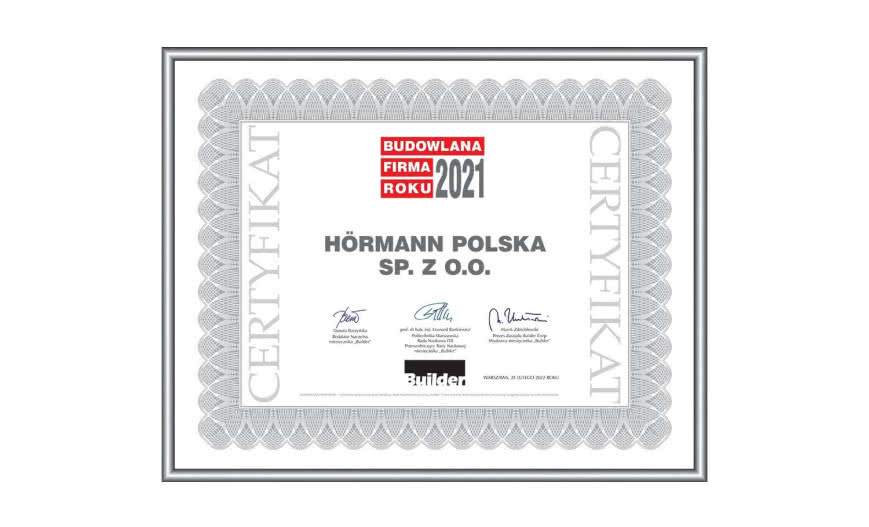 Hörmann Polska z tytułem Budowlanej Firmy Roku 2021